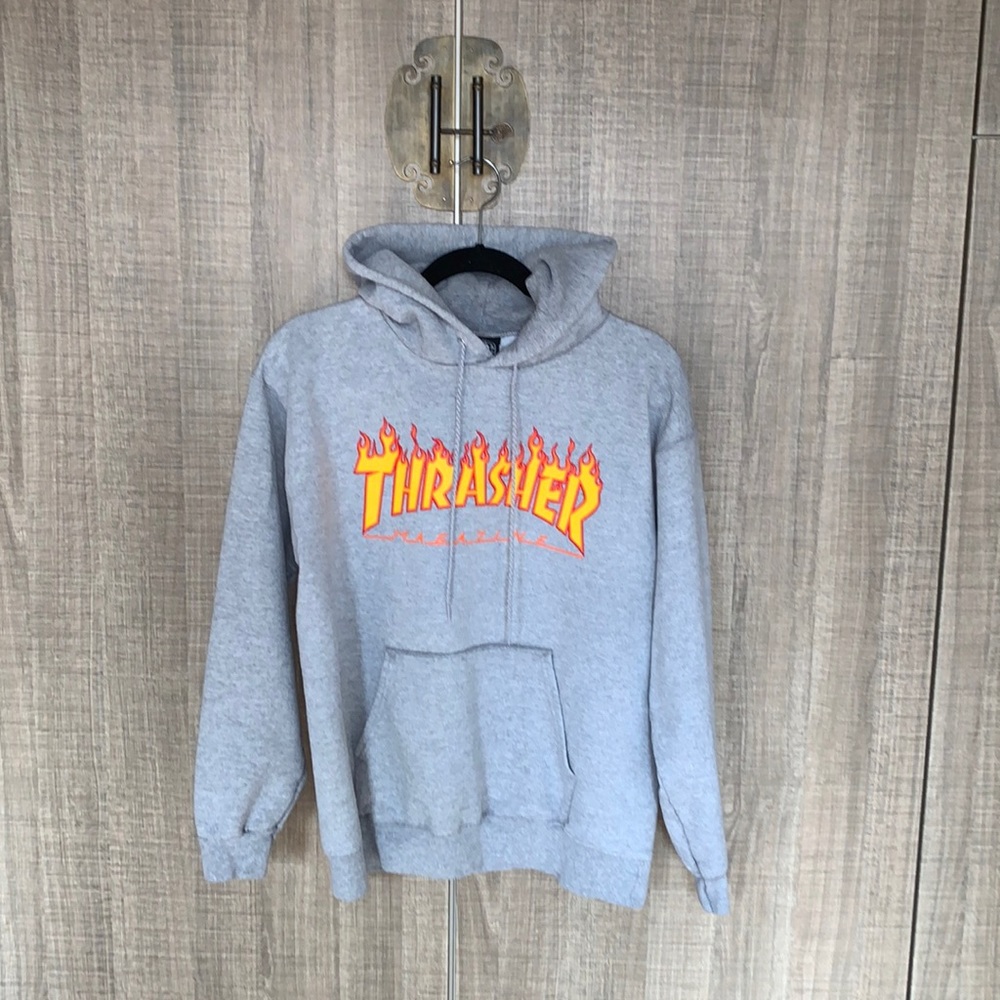 Thrasher Flame Logo Grey Hoodie